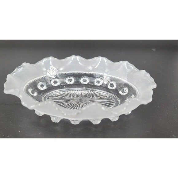 Vintage 1930's Davidson Dish Blackberry Prunt Clear Frosted Ruffled Oval England - Picture 5 of 12